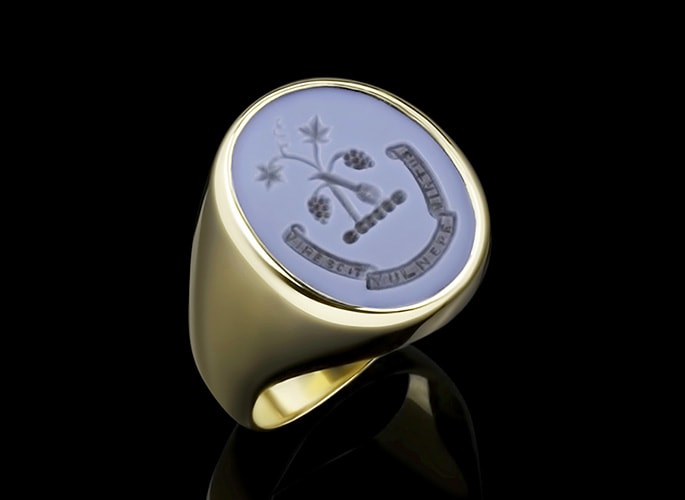 Men's Emergency Paramedic 18K GP Signet Ring with Engraved Blue Crystal Stone 